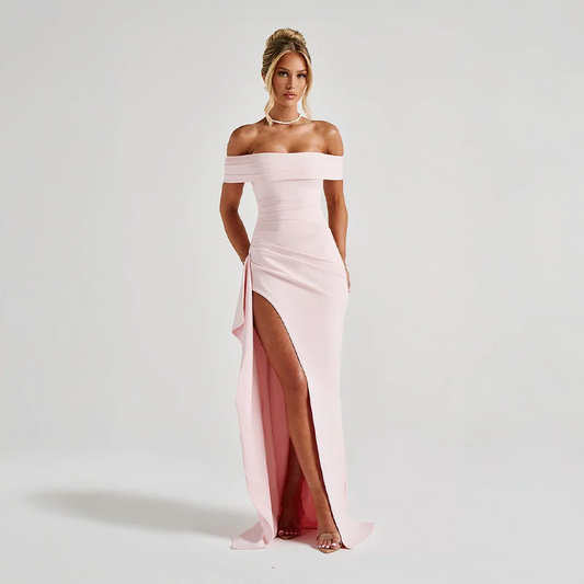Daniela | Vestito Maxi Elegante Spalle Scoperte Drappeggiato Spacco Alto da Sera