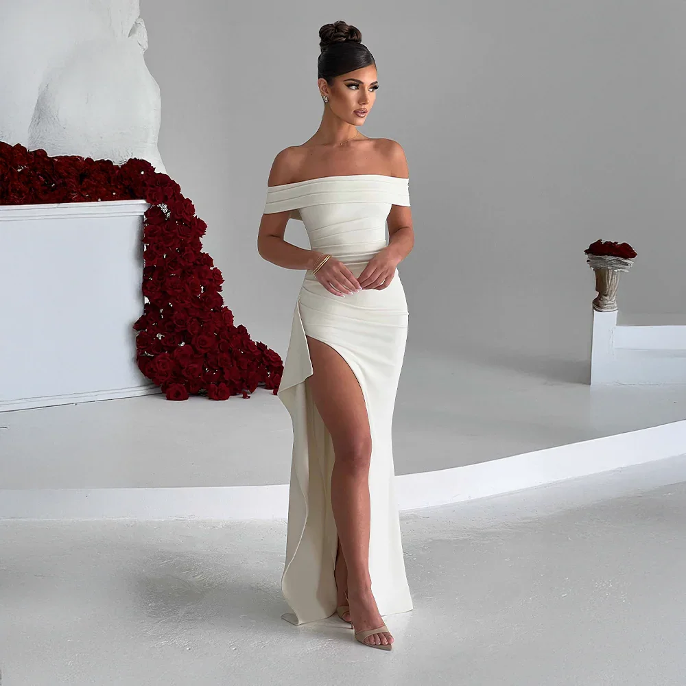 Daniela | Vestito Maxi Elegante Spalle Scoperte Drappeggiato Spacco Alto da Sera