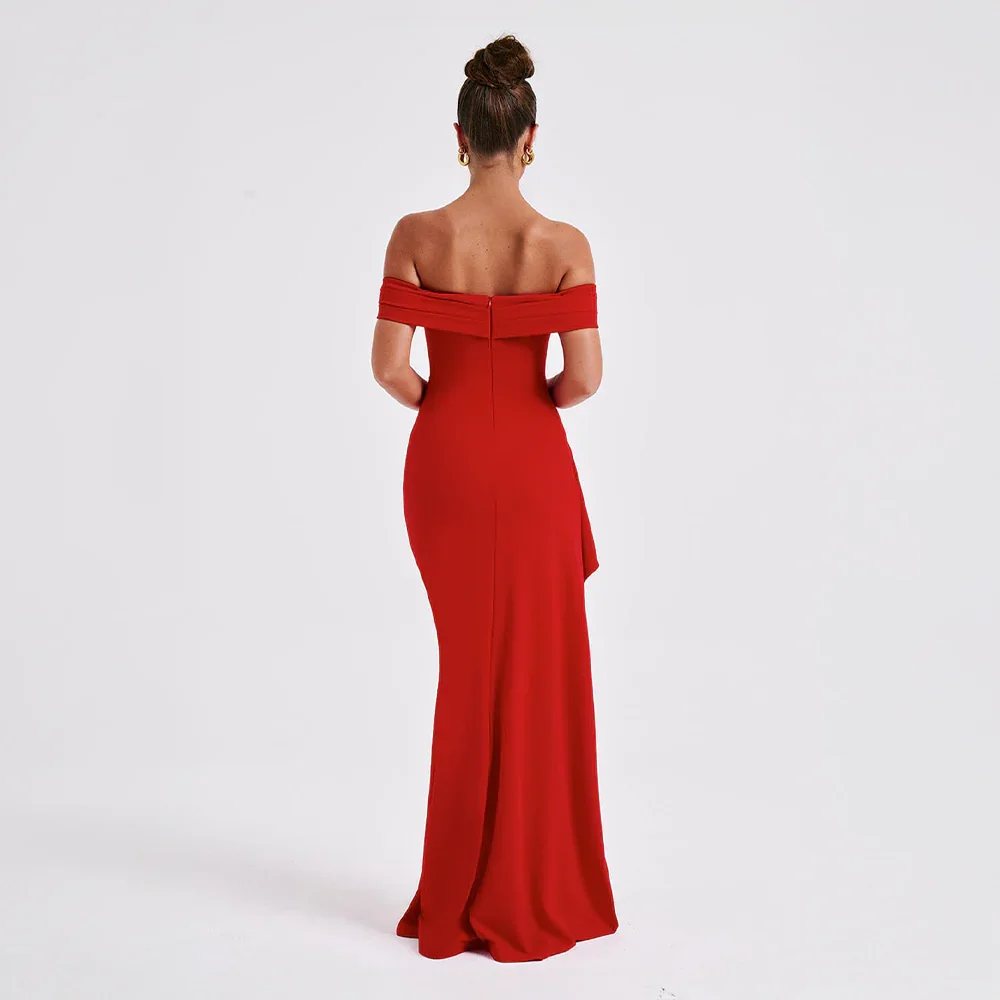 Daniela | Vestito Maxi Elegante Spalle Scoperte Drappeggiato Spacco Alto da Sera