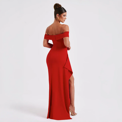 Daniela | Vestito Maxi Elegante Spalle Scoperte Drappeggiato Spacco Alto da Sera