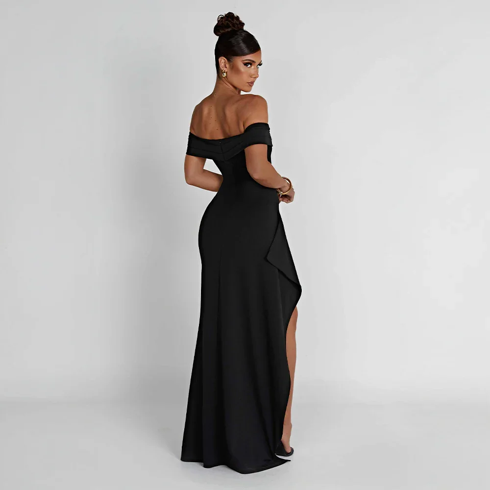 Daniela | Vestito Maxi Elegante Spalle Scoperte Drappeggiato Spacco Alto da Sera