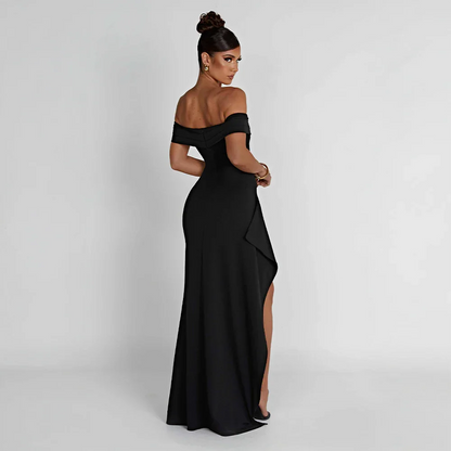 Daniela | Vestito Maxi Elegante Spalle Scoperte Drappeggiato Spacco Alto da Sera