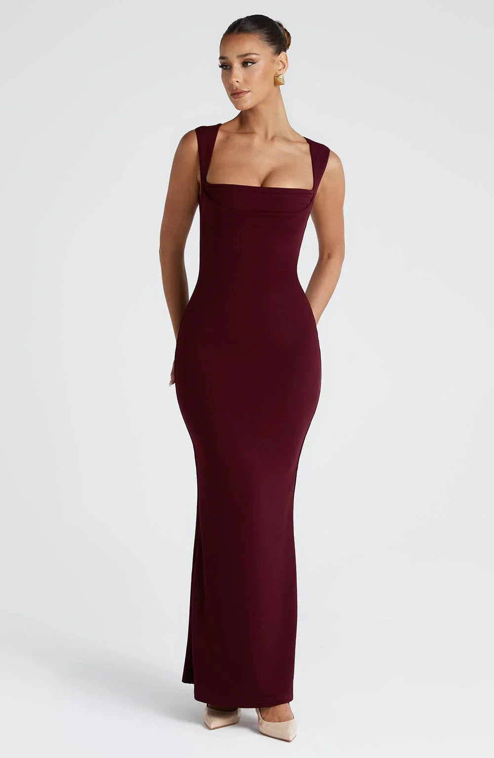 Allegra | Vestito Maxi Elegante in Raso Scollo all'Americana Schiena Nuda da Sera
