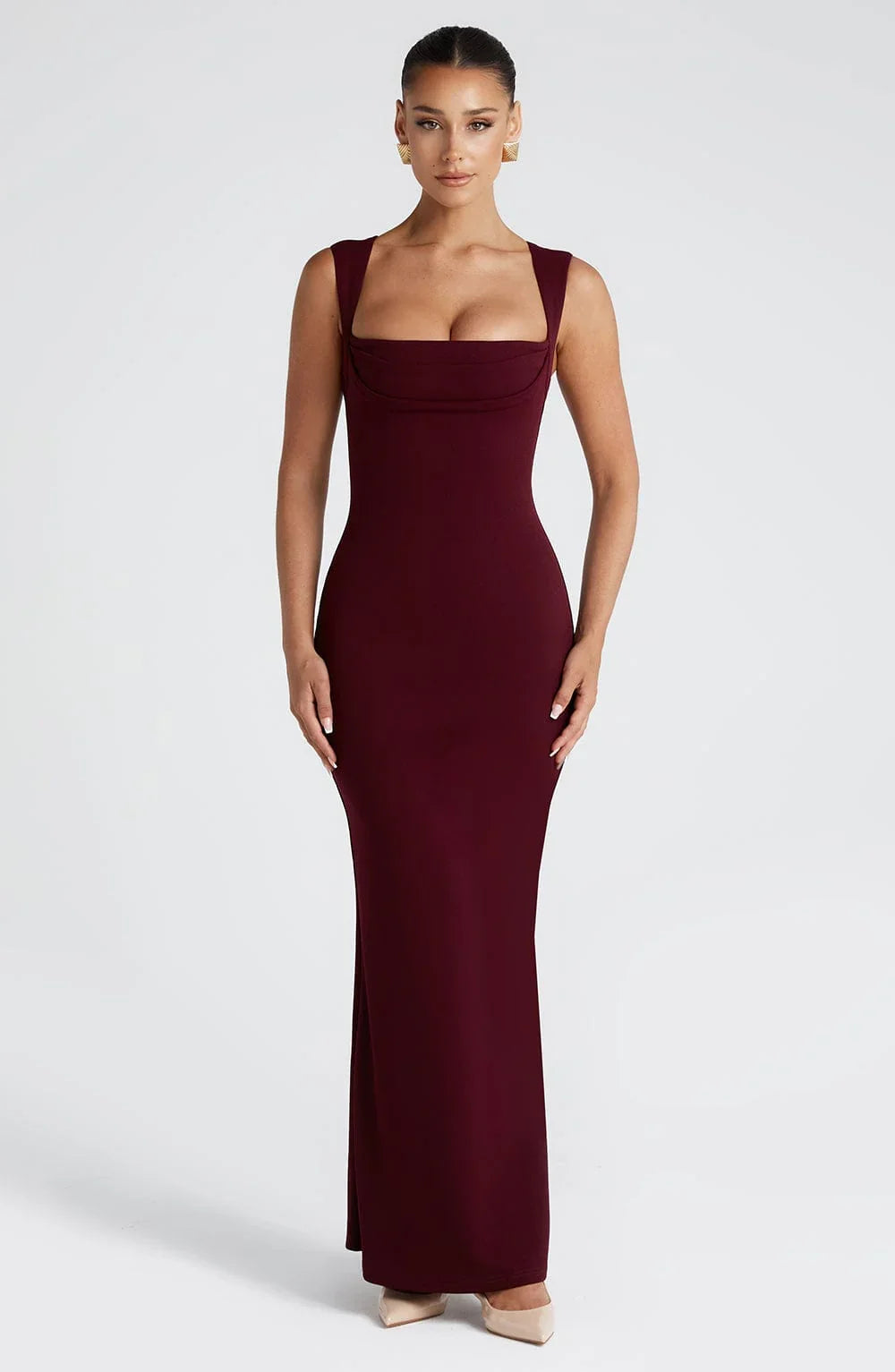 Allegra | Vestito Maxi Elegante in Raso Scollo all'Americana Schiena Nuda da Sera