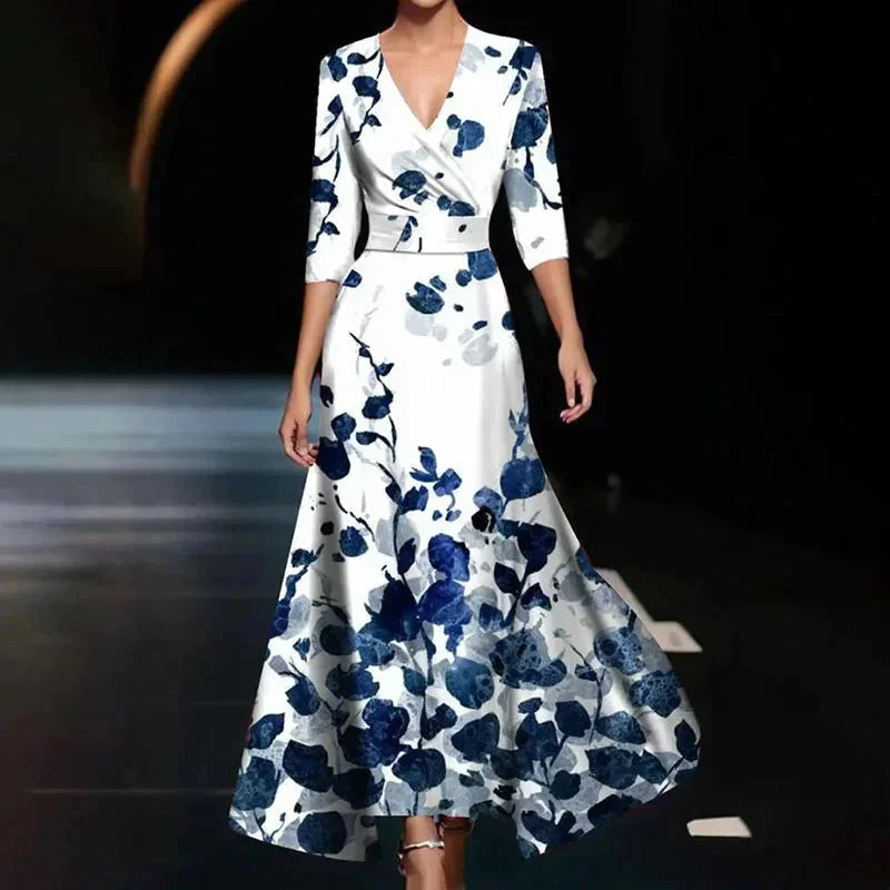 Florentia | Vestito Maxi Audace Stampa Floreale Scollo a V a Portafoglio con Cintura Estivo
