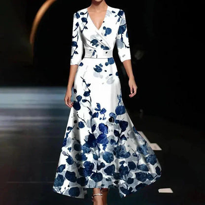 Florentia | Vestito Maxi Audace Stampa Floreale Scollo a V a Portafoglio con Cintura Estivo