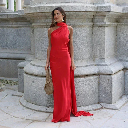Ottavia | Vestito Maxi Drappeggiato in Raso Monospalla con Mantellina da Sera