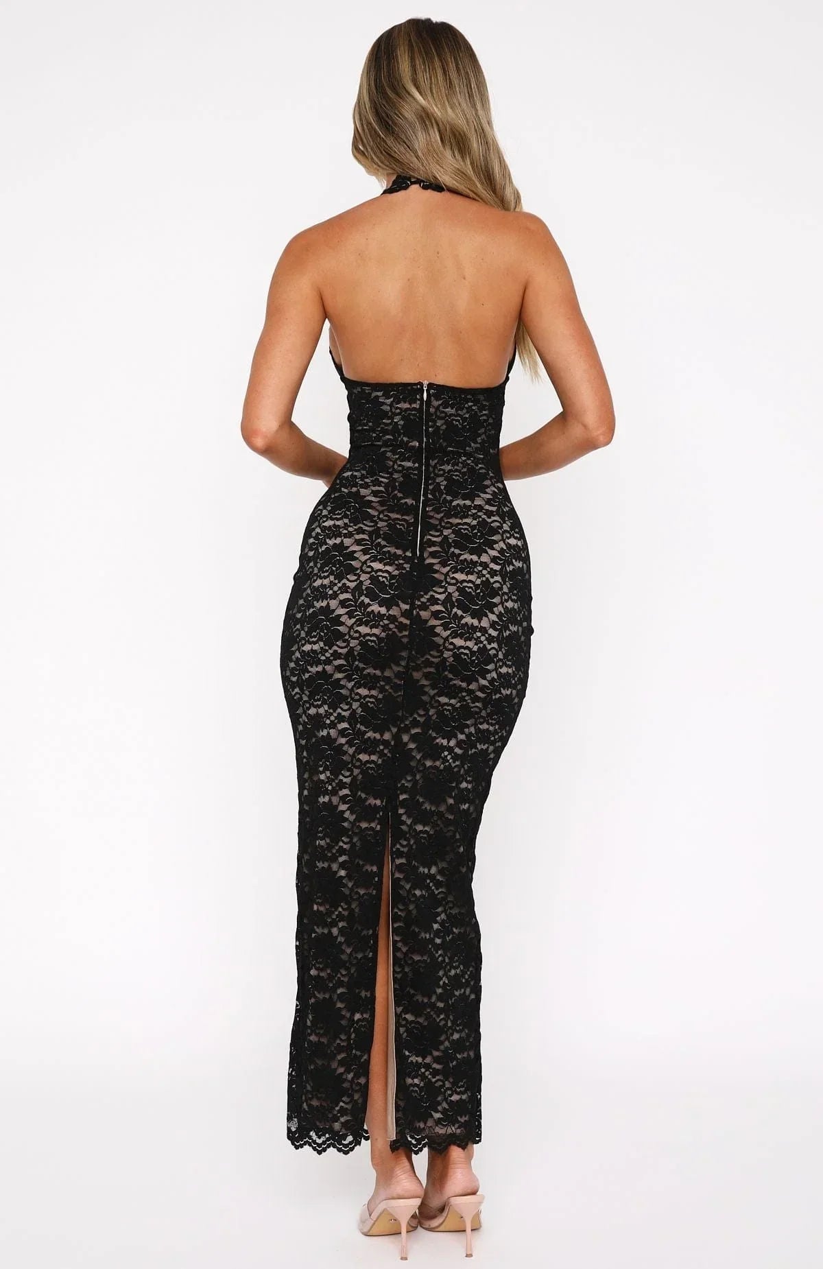 Anatolia | Vestito Maxi Elegante Pizzo Floreale Scollo all'Americana Schiena Nuda da Sera