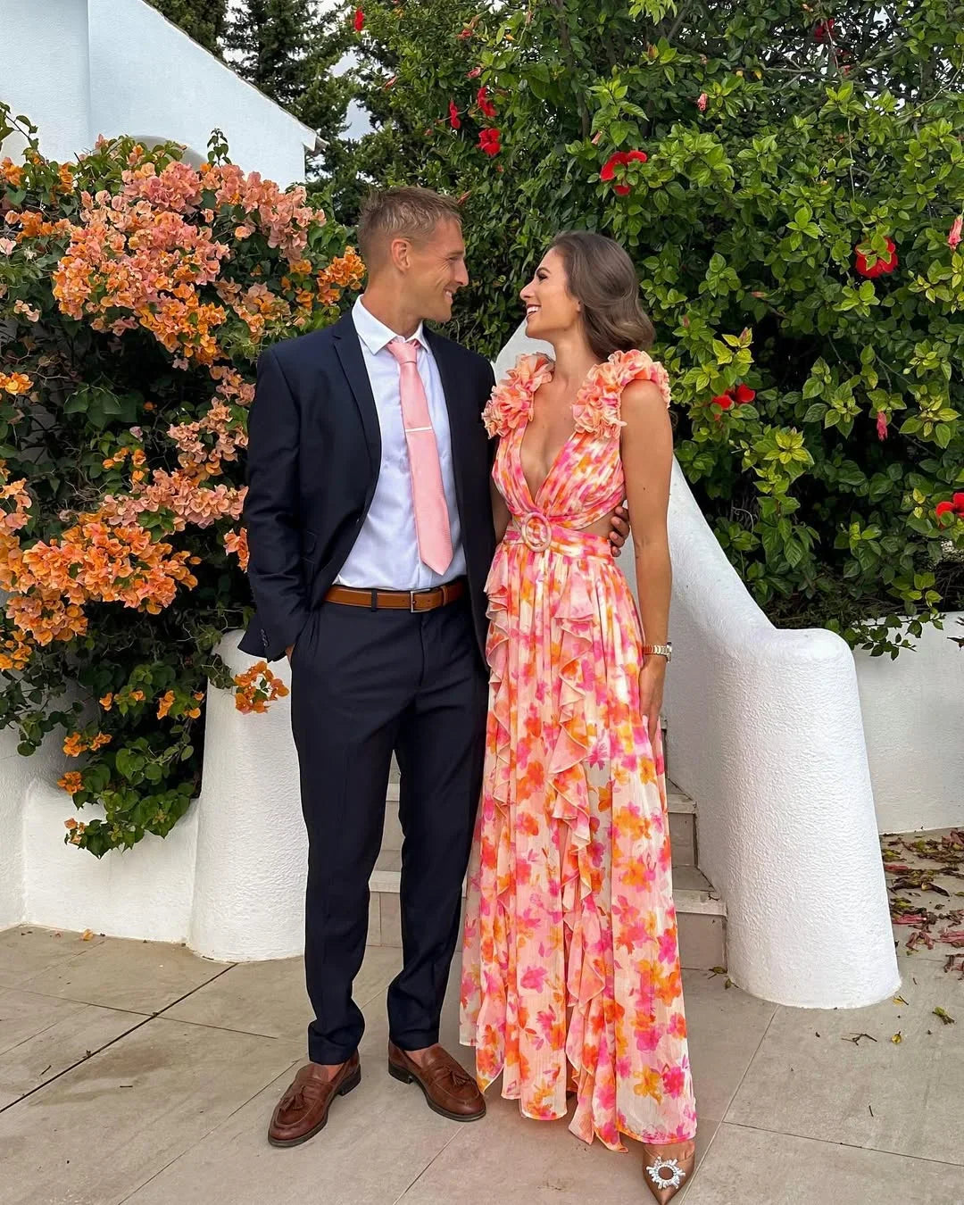 Citania | Vestito Maxi Floreale Senza Maniche Scollo a V Romantico Estivo