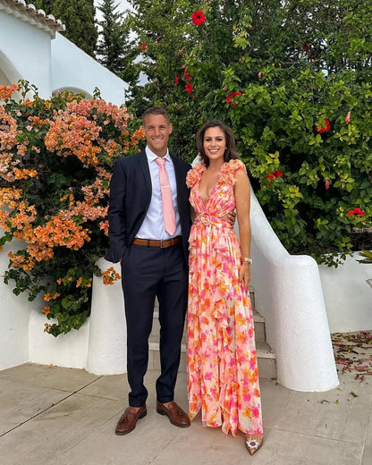 Citania | Vestito Maxi Floreale Senza Maniche Scollo a V Romantico Estivo