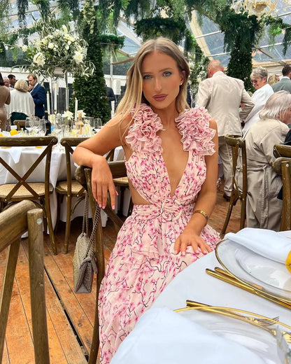 Citania | Vestito Maxi Floreale Senza Maniche Scollo a V Romantico Estivo