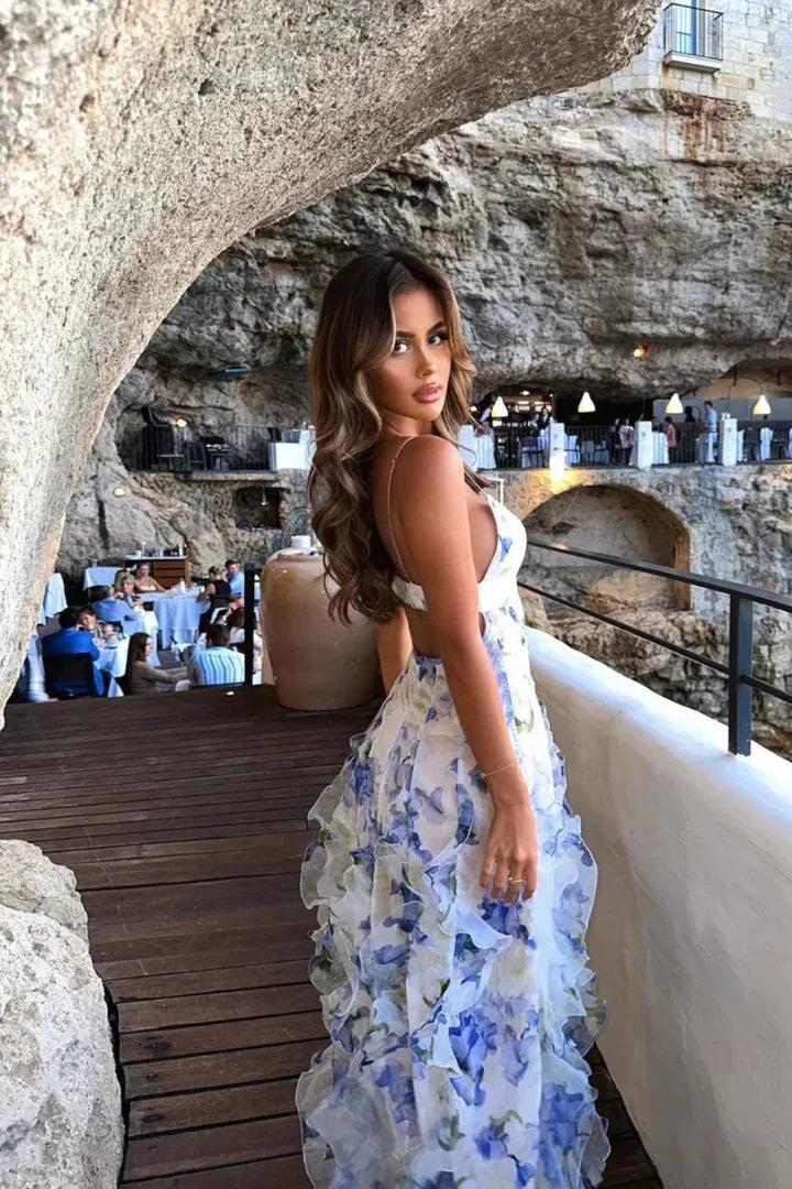 Lavinia | Vestito Maxi Boho con Volant a Balze Spacco Fluido da Spiaggia Estivo