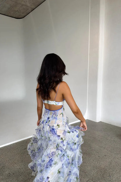 Lavinia | Vestito Maxi Boho con Volant a Balze Spacco Fluido da Spiaggia Estivo