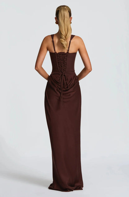 Galatea | Vestito Maxi Elegante in Raso Scollo Quadrato Aderente Schiena Nuda