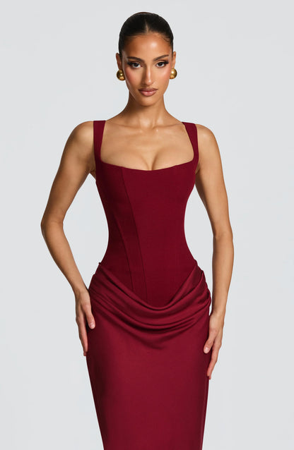 Galatea | Vestito Maxi Elegante in Raso Scollo Quadrato Aderente Schiena Nuda
