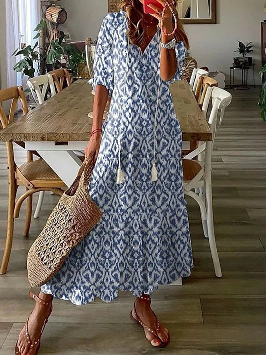 Momount Donna Abito Maxi Estivo Boho – Floreale con Bottoni