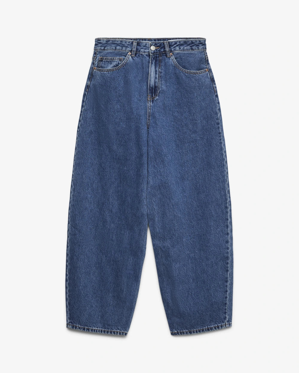 Jeans donna a vita alta barrel blu medio — image