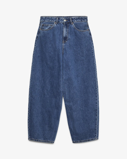 Jeans donna a vita alta barrel blu medio — image